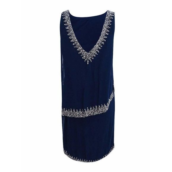 J Kara Sleeveless Bead Trim Popover Dress 270$ SIZE 6 - Picture 4 of 10